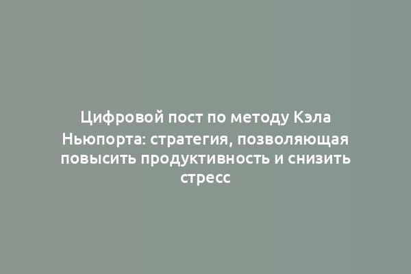 Цифровой пост по методу Кэла Ньюпорта: стратегия, позволяющая повысить продуктивность и снизить стресс