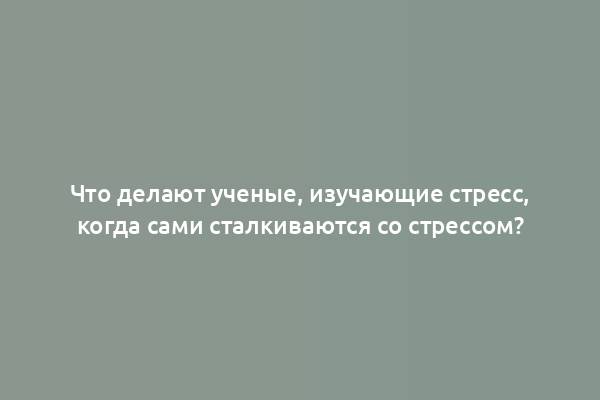 Что делают ученые, изучающие стресс, когда сами сталкиваются со стрессом?